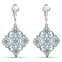 Aloha Earrings Lovely Victorian Filigree Clip On Earrings for Women Clip-ons, Lightweight Teardrop Leaf Dangle (Filigree Drop- Grey)