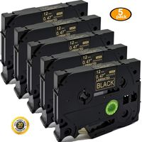 NEOUZA 5PK Compatible for Brother P-Touch Laminated Tze Tz Label Tape Cartridge 12mmx8m (TZe-334 Gold on Black)