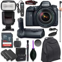 Canon EOS 6D Mark II DSLR with EF 24-105mm f/4L is II USM Lens with Pro Camera Battery Grip, Professional TTL Flash, Deluxe Backpack, Spare LP-E6 Battery (17 Items)