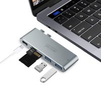 USB C Hub Aluminum Type-C Hub Adapter with 40Gbs Thunderbolt 3, Pass-Through Charging, SD/Micro Card Reader and 2 USB 3.0 Ports for New 2016 2017 MacBook Pro 13" and 15" (Space Gray)