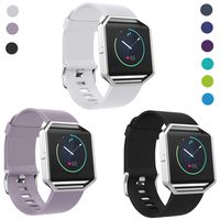 SKYLET Compatible with Fitbit Blaze Bands with Frame, 3 Pack Soft Silicone Replacement Sport Wristband with Stainless Steel Frame Compatible with Fitbit Blaze Bracelet Black Men Women