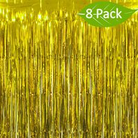 Deruicc 8 Pack Gold Foil Curtains 3ft x 8ft Tinsel Fringe Curtains Shimmer Curtain Birthday Wedding Party Christmas Photo Booth Backdrop Decorations