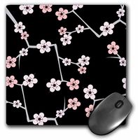 3dRose LLC 8 x 8 x 0.25 Inches Delicate Cherry Blossoms Print Mouse Pad, Pink on Black (mp_58688_1)