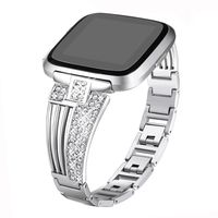 bayite Metal Bands Compatible with Fitbit Versa/Versa 2, Bling Bracelets with Rhinestones Woman Girls, Silver