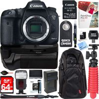 Canon EOS 7D Mark II 20.2MP Digital SLR Camera Wi-Fi Adapter Kit + 64GB Deluxe Power Battery Grip Bundle