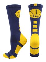 MadSportsStuff Basketball Socks with Basketball Logo Crew Socks (Navy/Gold, Small)