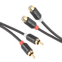 J&D 2RCA to 2RCA Cable, RCA Cable Gold-Plated [Audiowave Series] 2 RCA Male to 2 RCA Female Stereo Audio Cable with PVC Shelled Housing and Nylon Braid - 3 Feet