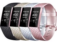 Tobfit Sport Bands Compatible for Fitbit Charge 3 and Charge 3 SE, 4 Pack, Soft Rubber Strap for Women/Men, Black, Champagne Gold, Rose Gold, Silver, Large
