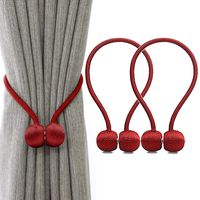 2 Pieces Magnetic Curtain Tiebacks, Home Curtain Buckle Strong Magnetic Curtain Buckle Curtain Clips Rope Straps Indoor Office Window Curtain Bracket Decoration (Red)