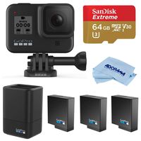 GoPro HERO8 Black, Waterproof Digital Action Camera with Touch Screen 4K UHD Video 12MP Photos (CHDHX-801), Bundle with Dual Charger, 3 Extra Batteries, 64GB microSD Card, Microfiber Cloth