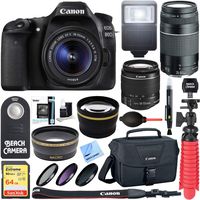 Canon EOS 80D CMOS DSLR Camera + EF-S 18-55mm IS STM & 75-300mm III Lens Kit + Accessory Bundle 64GB SDXC Memory + SLR Photo Bag + Wide Angle Lens + 2x Telephoto Lens + Flash + Remote + Tripod & More