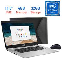 Latest_ASUS Chromebook 14" FHD (1920x1080) Laptop, Intel Dual-Core Celeron N3350 Processor, 4GB RAM, 32GB eMMC, 180° hinge, USB 3.1 Type-C, Media Card Reader, Mouse and Sleeve Included,ChromeOS