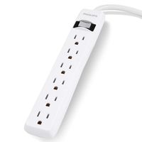 Philips 6 Outlet Power Strip Surge Protector, 2ft Power Cord, Straight Plug, Wall Mount, 450 Joules, UL Listed, Circuit Breaker, Automatic Shutdown, White, SPP3063WP/37 