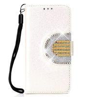 CUSKING Magnetic Wallet Case for Moto G6 Plus with Card Slot and Detachable Hand Strap, Book Style Case Full Body Protective Case, White