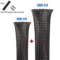 50FT Wire Loom Sleeving 1/4 inch & 1/2 inch Expandable Braided Cable Sleeve for Car Trunk Organizer, Speaker Wire, PureBlack