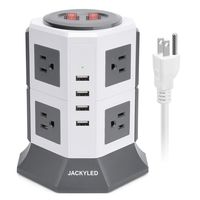 Surge Protector Power Strip Tower JACKYLED 8 AC Outlets 3000W 15A and 4 USB Slots 8A Desktop Smart Universal Charging Station Multiple Protection Heavy Duty 6.5ft 14 AWG Extension Cord White and Gray