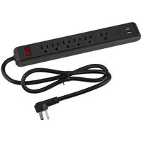 Parts Express 6 Outlet + 2 USB Strip 3 ft. Cord and Circuit Breaker/Switch ETL - Black
