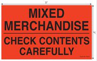 Tabbies Shipping & Handling Labels Fluorescent Red 3"W x 5"H-3"Core"Mixed Merchandise/Check Contents." 500 Labels/Roll, 12 Rolls Per Box (43531)
