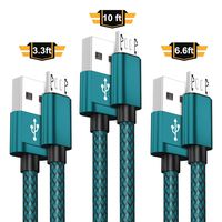 Micro USB Charger Cable 3-Pack (3.3/6.6/10FT),Nylon Braided Charging Power Cord for Samsung Galaxy S7 S6 Edge Plus S6+ S4 7 6,Note 5 4 A7 A9 A10 J5 J7 J8,LG K30 K20,Kindle Fire 8 10 Oasis Paperwhite