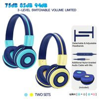 2 Pack of SIMOLIO Bluetooth Headphone with 75dB/85dB/94dB Volume Limited for Kids, Wireless Kid Safe Headphones with Hard case, Children Headphones with in-Line Audio Control for Games (Mint+Yellow)