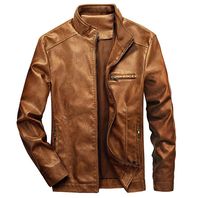 WULFUL Men's Stand Collar Leather Jacket Motorcycle Lightweight Faux Leather Outwear (Brown, XX-Large)