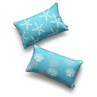 Hofdeco Beach Indoor Outdoor Pillow Cover ONLY, Water Resistant for Patio Lounge Sofa, Aqua Turquoise Starfish Coral, 12"x20", Set of 2
