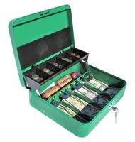 Cash Box with Money Tray | Scout Green | Petty Cash Lock Box | Tiered Design with Cash Tray for Bills and Coins | Portable Money Box | Ideal for Cash Registers and Petty Cash | Secure Lock with 2 Keys