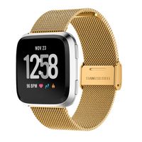 MEFEO Metal Mesh Bands Compatible with Fitbit Versa, Stainless Steel Band Strap with Secure Buckle Wristbands Accessories Replacement for Fitbit Versa/Versa 2/Versa Lite/SE Women Men (Gold)
