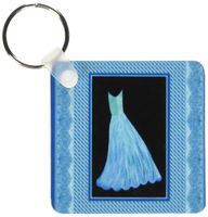 3dRose Turquoise dress on black background with striped frame and damask ribbons - Key Chains, 2.25 x 4.5 inches, set of 6 (kc_30293_3)