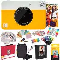 Kodak Printomatic Instant Camera (Yellow) All-in-Bundle + Zink Paper (20 Sheets) + Deluxe Case + Photo Album + 7 Unique Sticker Sets + Markers + Scissors + Border Stickers and So Much More