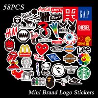 Logo Brand Stickers for Kids Fashion Trendy Laptop Notebook Scrapbook Water Bottle Mini Stickers Decals 58pcs