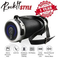 Woozik Rockit Style / S29 Wireless Speaker, Outdoor/Indoor Bluetooth Boombox - with Micro SD Card Slot, Aux, Back-lit LED Light, FM Radio, Rechargeable, Leather Cover & Strap, and 4" Subwoofer (Black)