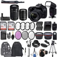 Canon EOS 80D DSLR Camera with EF-S 18-135mm f/3.5-5.6 is USM Lens + EF-S 55-250mm f/4-5.6 is STM Lens + 2Pcs 32GB Sandisk SD Memory + Universal Flash + Battery Grip + Filter & Macro Kits + More