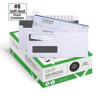500 Self Seal QuickBooks Double Window Security Check Envelopes - for Business Laser Checks, Ultra Security Tinted, Self Adhesive Peel & Seal White, Size 3 5/8 x 8 11/16-24lb NOT for INVOICES
