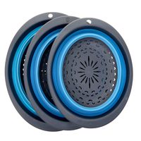 Set of 3 Large Collapsible Kitchen Colander/Strainer Set - 4 Quart, 2.5 Quart and 2 Quart- Perfect for Draining Pasta, Vegetable - HOMWE (Blue & Grey）)