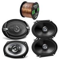 Car Speaker Package Of 2x JVC CS-DR6820 300-Watt 6x8" Inch 2-Way Vehicle Stereo Coaxial Speakers Bundle Combo With 2x DR6930 6x9" 1000W 3-Way Audio Speakers + Enrock 50 Foot 16 Gauge Speaker Wire
