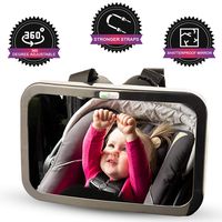 Baby Rear View Mirror for Rear Facing Infant Car Seat - Headrest Mount Shatterproof Non Slip Baby Mirror for Car for Backseat View - Child Safety Baby Essentials for Registry - Bonus Cleaning Cloth