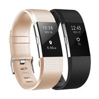 Fundro Replacement Bands Compatible with Fitbit Charge 2, 2 Pack Classic & Special Edition Adjustable Sport Wristbands (Champagne, Large (6.7"-8.1"))