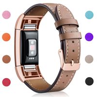 Hotodeal Replacement Leather Band Compatible for Charge 2, Classic Genuine Leather Wristband Metal Connector Watch Bands, Fitness Strap Women Men Small Large (Light Brown- Rosegold Buckle)