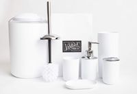 Vanilla Brick Bathroom Accessories Set, Soap Dispenser, Toothbrush Holder, Tumbler Cup, Soap Dish, Trash Can, Toilet Brush with Holder, 6 Piece Plastic Bath Gift Set (White)
