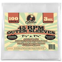 100 Clear Plastic 45 RPM 7" inch Outer Sleeves for Vinyl Records Covers - 3 Mil Thick - 7 1/2 X 7 5/8" - Preserve & Protect Single & Double Gatefold Picture Sleeves Cover Artwork.
