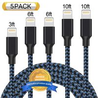 Aonsen Phone Cable 5Pack 3FT 6FT 6FT 10FT 10FT Nylon Braided USB Charging & Syncing Cord Compatible with Phone XS MAX XR X 8 8 Plus 7 7 Plus 6 6 Plus 6s 6s Plus (Black Blue)