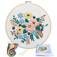 Full Range of Embroidery Starter Kit with Pattern, Kissbuty Stamped Embroidery Kit Including Embroidery Cloth with Pattern, Bamboo Embroidery Hoop, Color Threads Needle Kit (Floral)