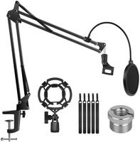 InnoGear Microphone Stand Adjustable Suspension Boom Scissor Arm Stand with 3/8"to 5/8" Screw Adapter Shock Mount Windscreen Pop Filter Mic Clip Holder Cable Ties for Microphones
