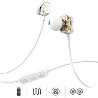 14 Hours Dual Dynamic Drives BAIJI Bluetooth Headphones Full Frequency HiFi Stereo Wireless Magnetic Earbuds Sport with Fixed Clip & Non-Slip Cable with Clear Mic, Comfortable & Fast Pairing (Silver)