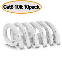 Cat 6 Ethernet Cable - Flat Internet Network Cable - Cat6 Ethernet Patch Cable Short - Cat 6 Computer LAN Cable with Snagless RJ45 Connectors (10ft-10Pack-White)