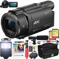 Sony FDR-AX53/B 4K Handycam Camcorder with Exmor R CMOS Sensor Bundle with 2X 32GB Memory Card, Camera Bag, Microphone, Battery, Charger, Paintshop Pro, Flash, 55mm Filter Kit and HDMI Cable