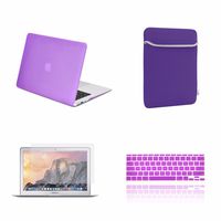 TOP CASE - 4 in 1 Essential Bundle Rubberized Hard Case, Keyboard Cover, Screen Protector and Sleeve Bag Compatible MacBook Air 11" A1370 & A1465 - Purple