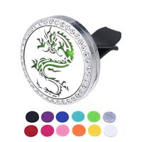HOUSWEETY Rhinestone Car Air Freshener Aromatherapy Essential Oil Diffuser Vent Clip with 12 Refill Pads -Chinese Dragon