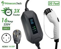 PRIMECOM Level 2 Electric Vehicle (EV) Charger (220V / 240Volt, 16Amp) Portable EVSE Smart Electric Car Charger, 30', 40', and 50 Feet Lengths (14-50P, 30 Feet)